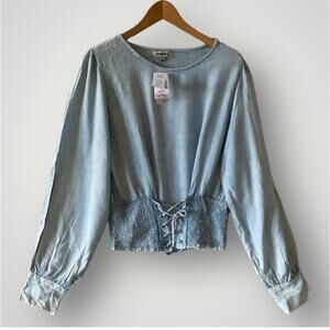 Corseted/Lace up Hem Faux Denim Shirt- Size XL